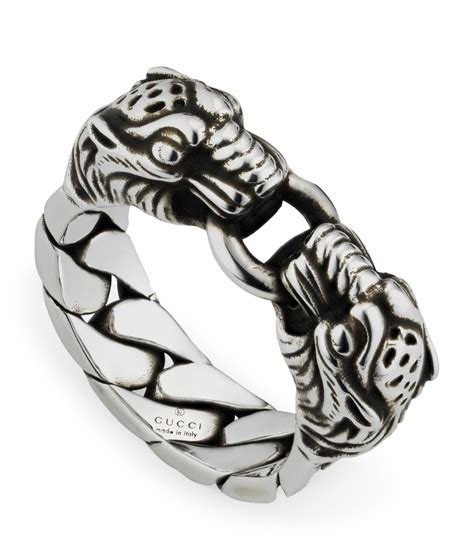 gucci vintage tiger sterling silver double tiger head open ring|gucci double open tiger ring.